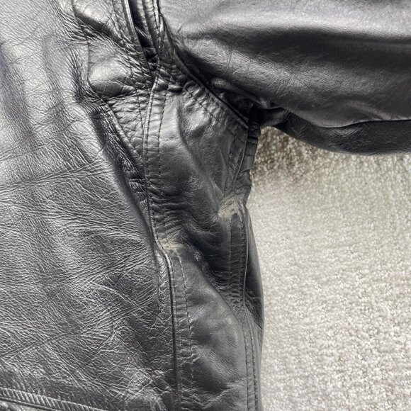 VTG Albert Montreal Leather Black Biker Jacket Coat Eagles American Flag USA REA - Picture 13 of 16